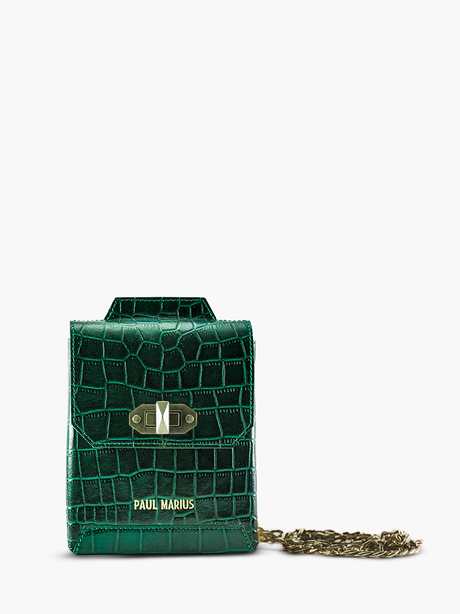 foto-vista-frontale-borsa-telefono-in-pelle-donna-agathe-alligator-verde-paul-marius-m70-a-dg