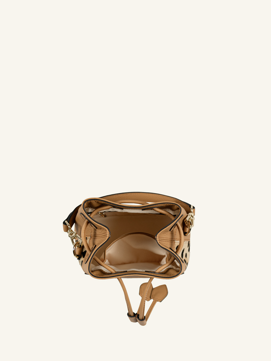 mini borsa a secchiello in pelle Capucine XS leopardata beige vista interna w39xs-lp-bei