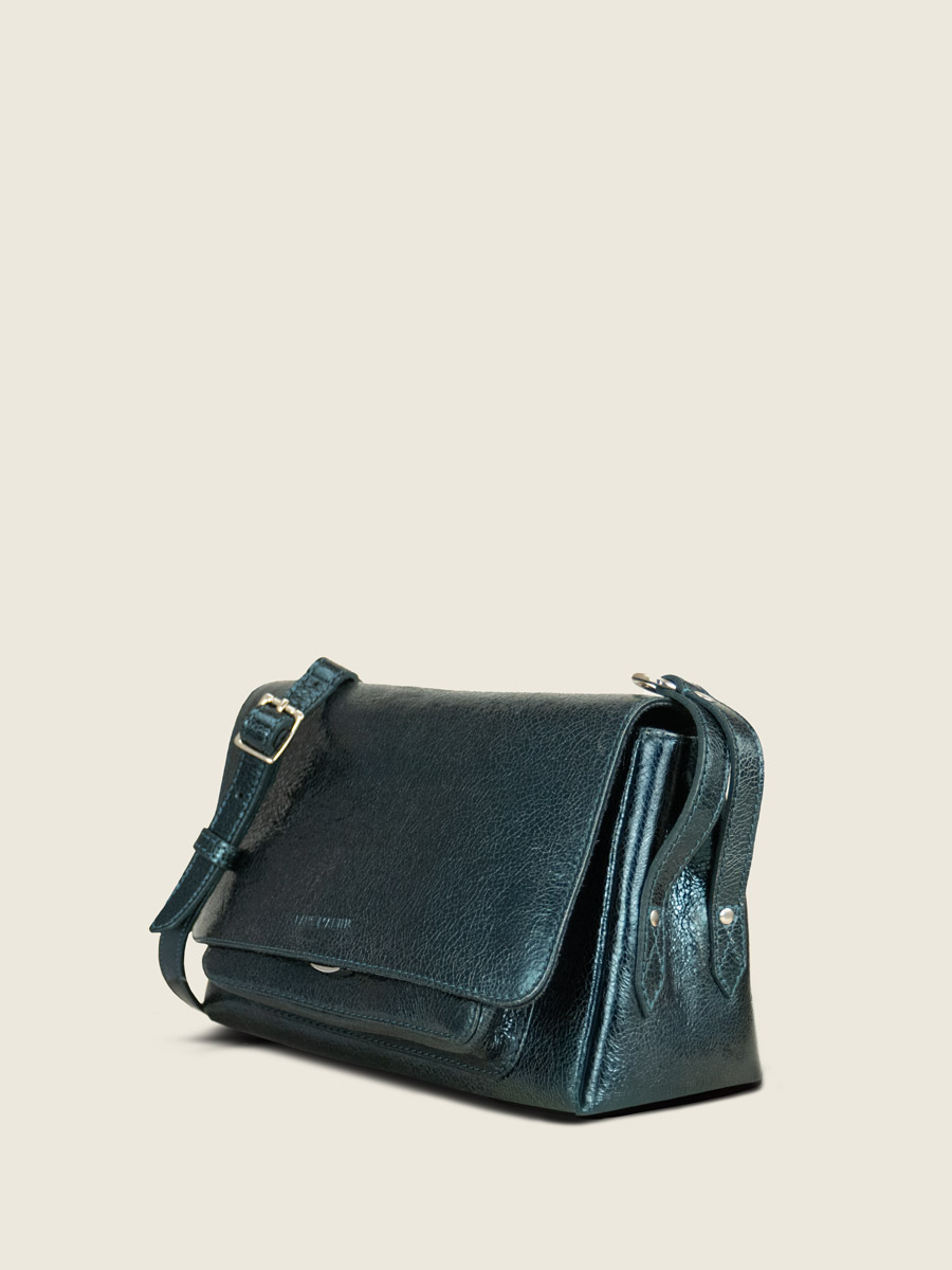 borsa a tracolla in pelle verde scintillante Diane S Minuit vista laterale w35s m gr