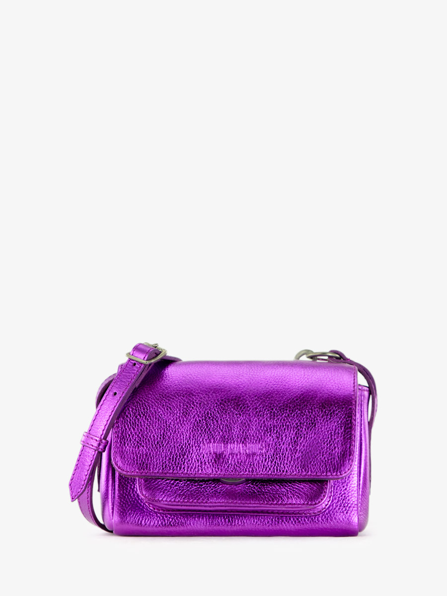 foto-vista-frontale-mini-borsa-a-tracolma-in-pelle-viola-metallizzata-diane-xs-bonbon-paul-marius-w35xs-m-p
