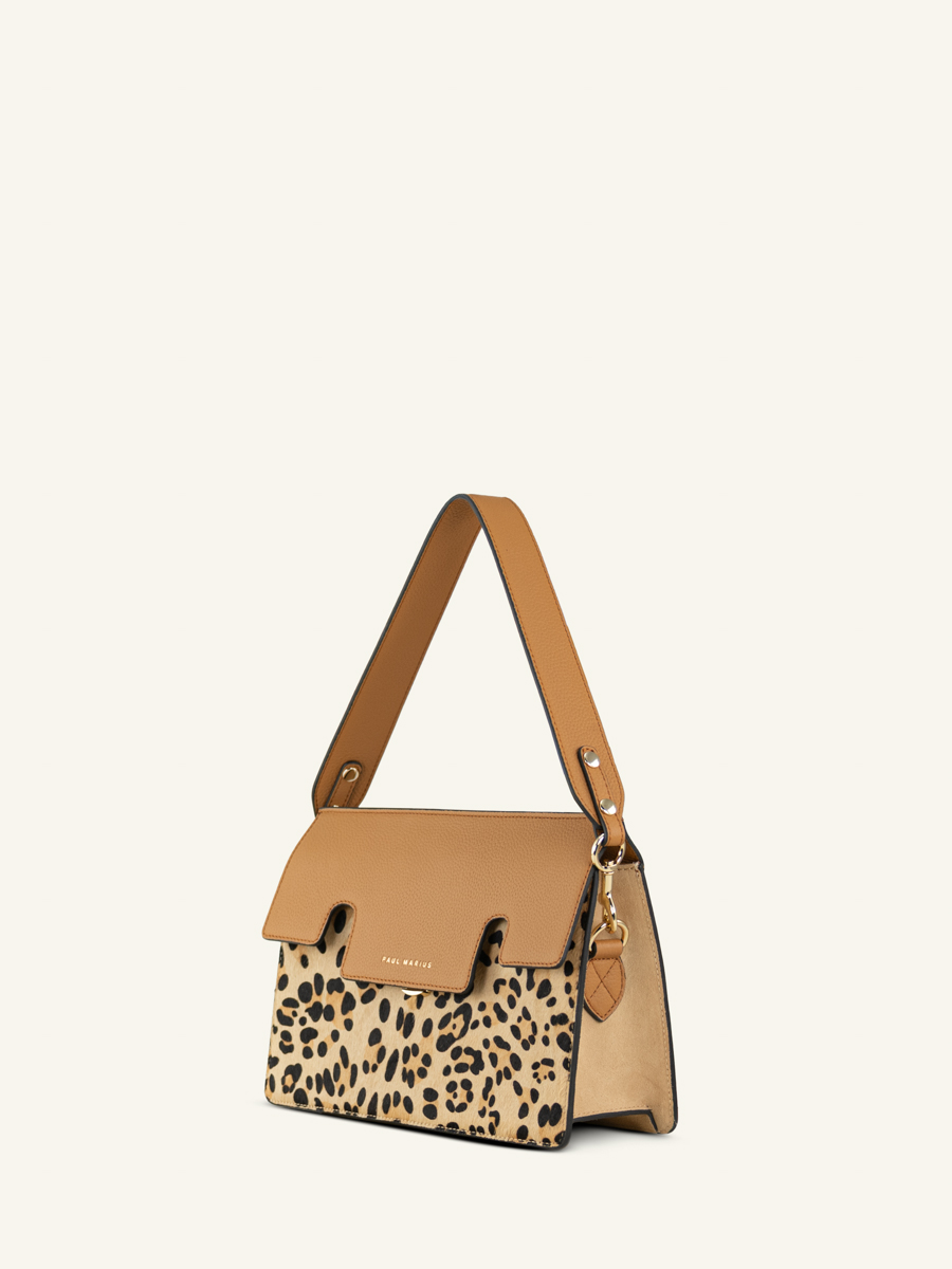 borsa baguette in pelle Gabrielle leopardata beige vista laterale w42-lp-bei