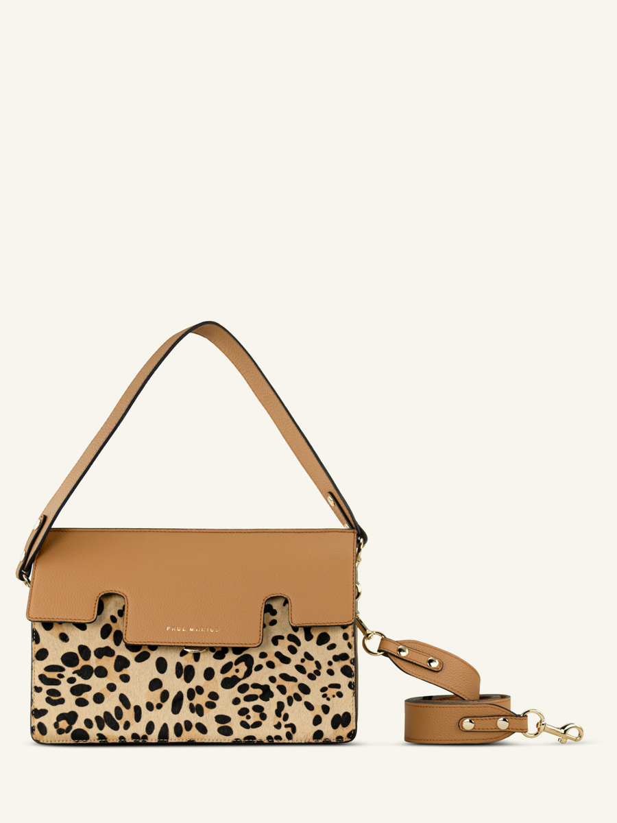 borsa baguette in pelle Gabrielle leopardata beige vista frontale w42-lp-bei