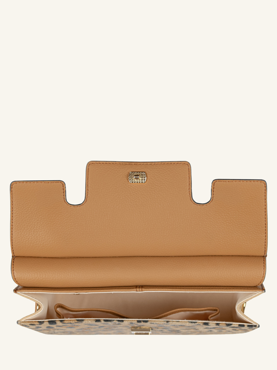 borsa baguette in pelle Gabrielle leopard beige vista interna w42-lp-bei