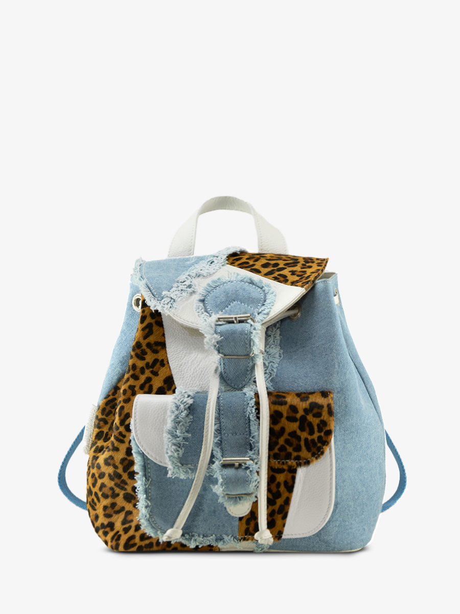 foto-vista-frontale-zaino-in-pelle-leopardato-bianco-lebaroudeur-chimere-denim-bianco-paul-marius-m40-ch-w-denim