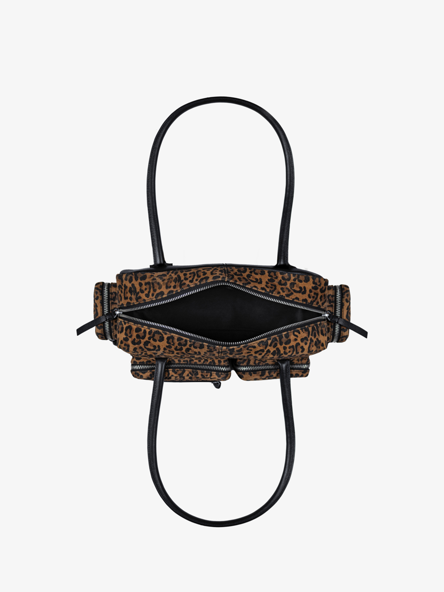 borsa multi-tasche in pelle leopardata nera LeBasset 90s leopard vista interna W56 LP B