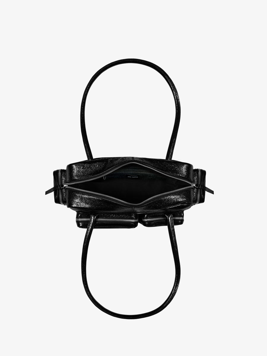 borsa multi-tasche in pelle nera scintillante LeBasset 90s Eclipse vista interna W56 M B