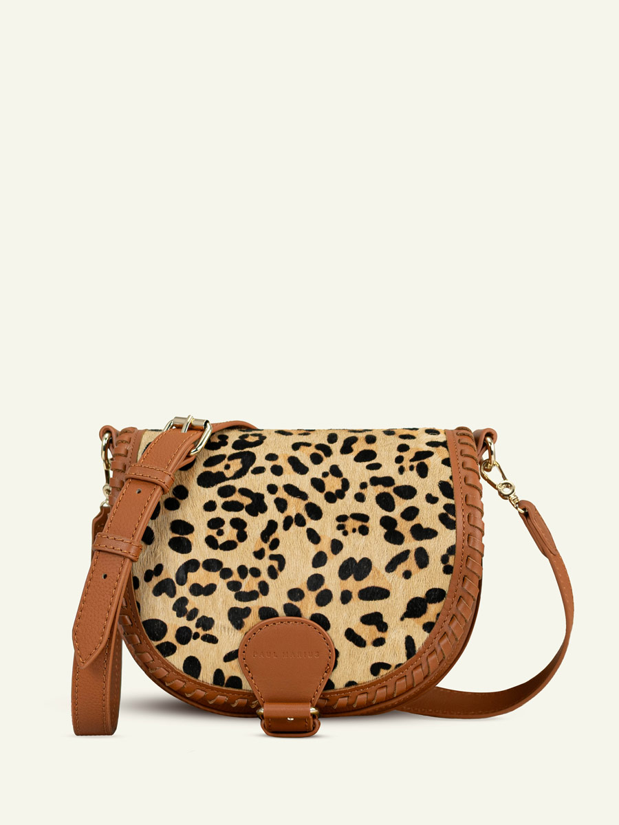 borsa a tracolla in pelle LeBobo leopardata beige vista frontale w61s-lp-bei
