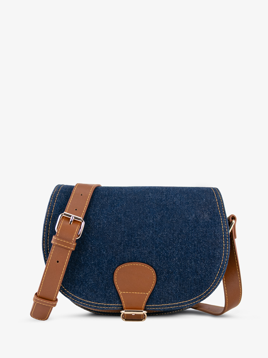 borsa a tracolla blu jeans lebohemien denim grezzo vista frontale m44-dblu-denim
