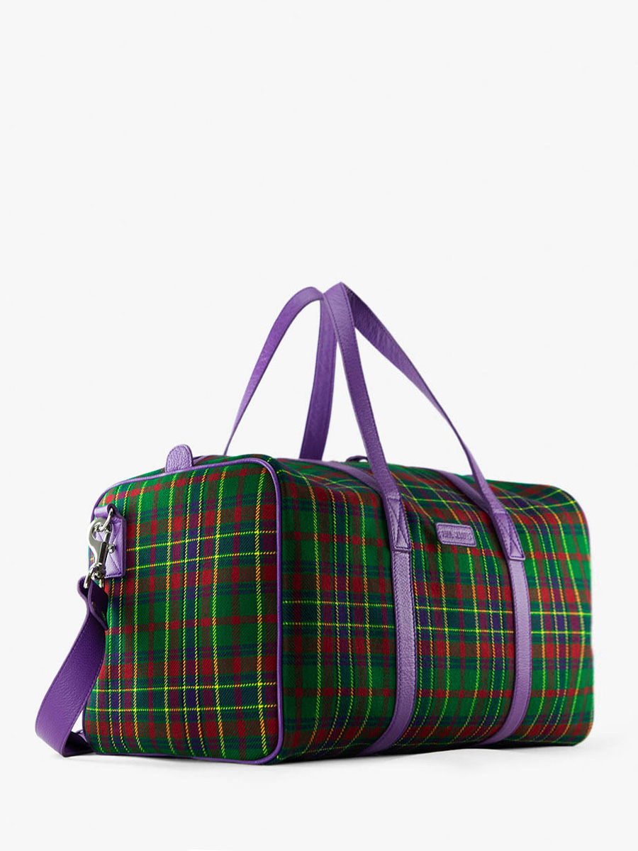 foto-vista-laterale-borsa-da-viaggio-in-pelle-tessuto-tartan-lecabine-versus-paul-marius-m103-sco-gr-p