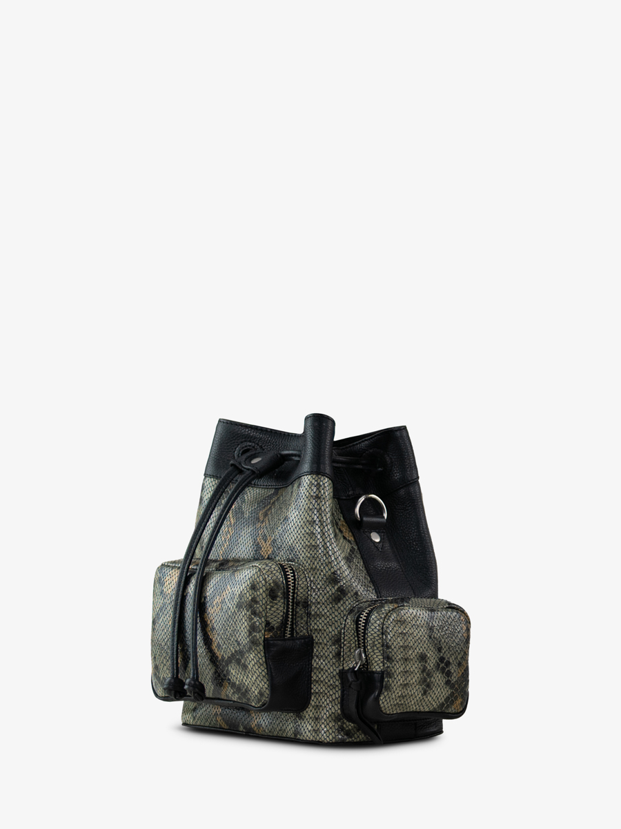 borsa-a-secchiello-in-pelle-di-pitone-grigio-nero-leseau-90s-python-vista-laterale-w57-p-gre-b