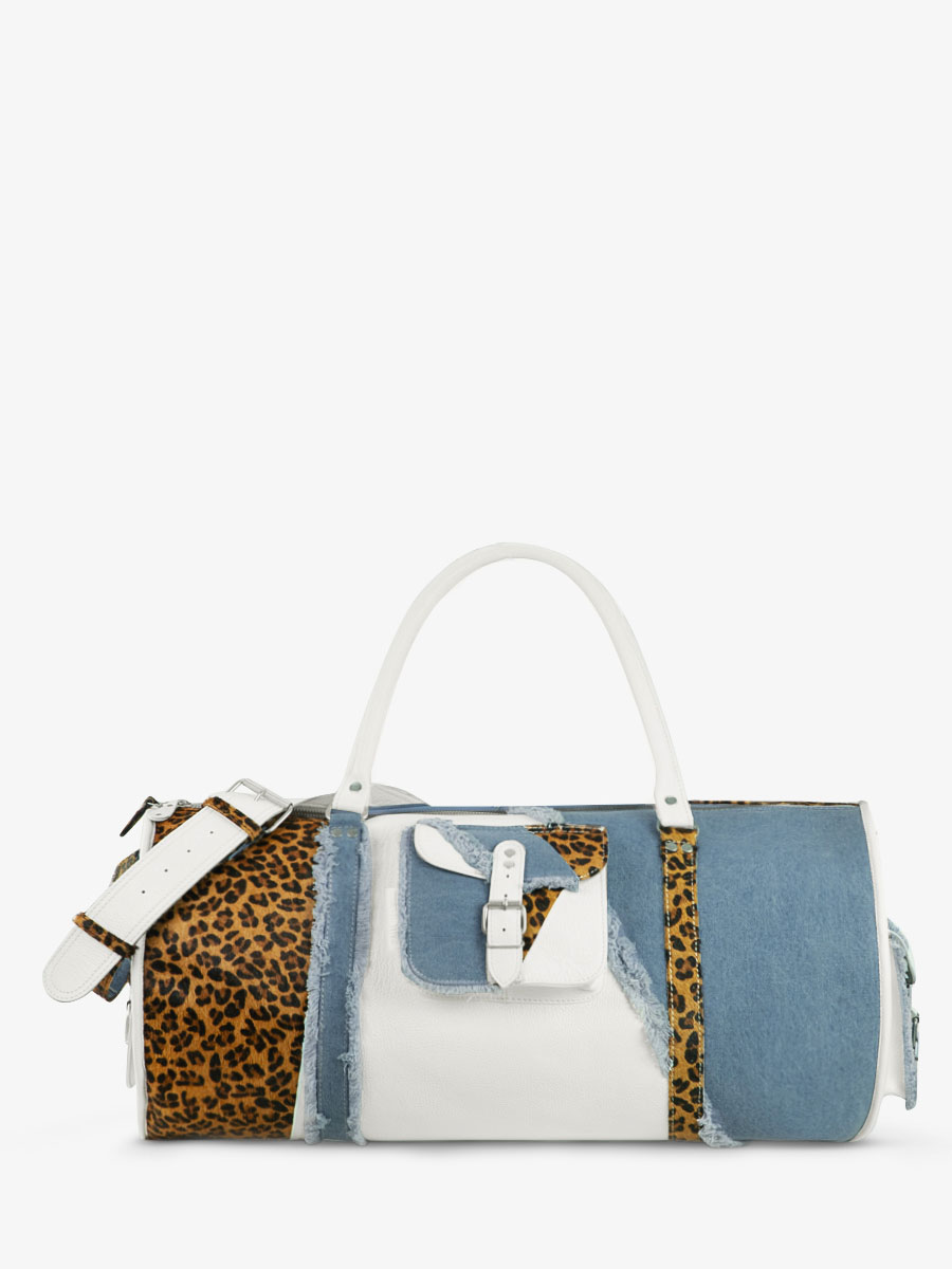 foto-vista-laterale-borsa-da-viaggio-in-pelle-bianca-leopardata-levoyageur-xl-chimere-denim-bianca-paul-marius-m08s60-ch-w-denim