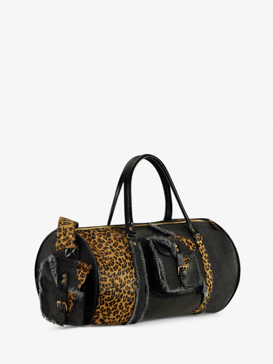foto-vista-laterale-borsa-da-viaggio-in-pelle-nera-leopardata-levoyageur-xl-chimere-denim-nera-paul-marius-m08s60-ch-b-denim