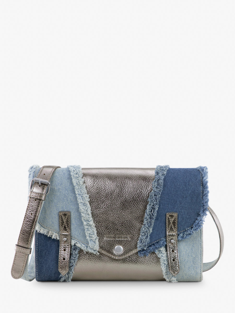 foto-vista-frontale-borsa-a-tramoggia-in-denim-argento-donna-l-indispensable-denim-acciaio-paul-marius-w08-gm-denim