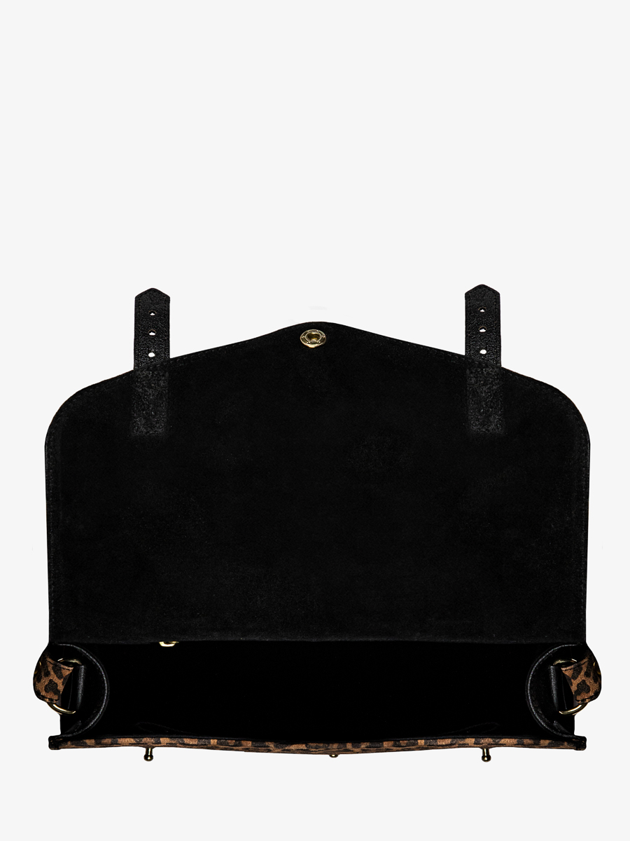 borsa a tracolla indispensabile leopardata nera vista interna w08-lp-b