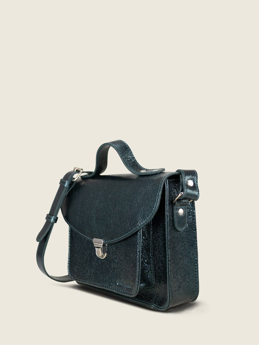 borsa-a-tracolla-in-pelle-verde-scintillante-Mademoiselle George-minuit-vista-laterale-W05-M-gr