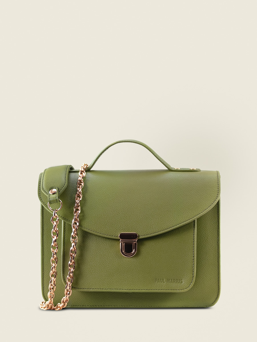borsa a tracolla in pelle mademoiselle george n2 verde oliva vista frontale w105 gr-o