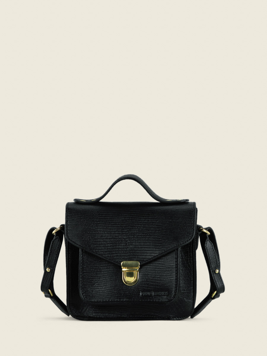 foto-vista-frontale-borsa-mano-in-pelle-nera-d'ambra-mademoiselle-george-xs-1960-paul-marius-w05xs-l-b