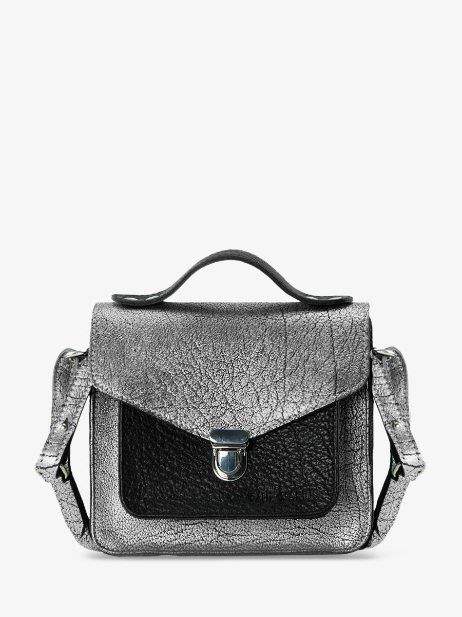 foto-vista-frontale-borsa-a-mano-in-pelle-argento-nero-mademoiselle-george-xs-argento-nero-paul-marius-w05xs-s-b