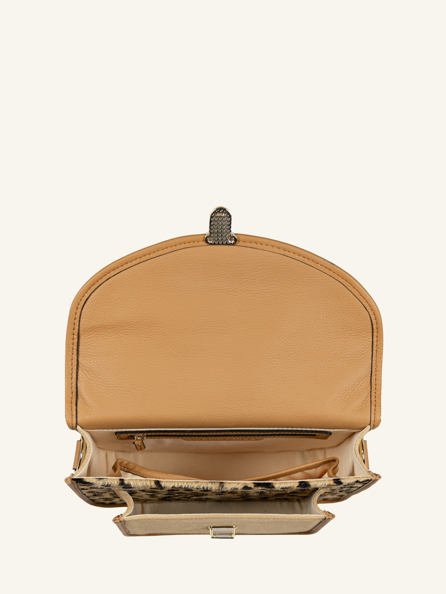 borsa a tracolla in pelle Mademoiselle George leopardata beige vista interna w05-lp-bei