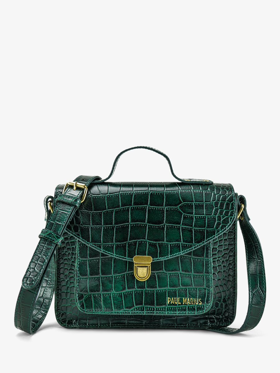 foto-vista-frontale-borsa-a-tramonto-in-pelle-donna-mademoiselle-george-alligator-verde-paul-marius-w05-a-dg