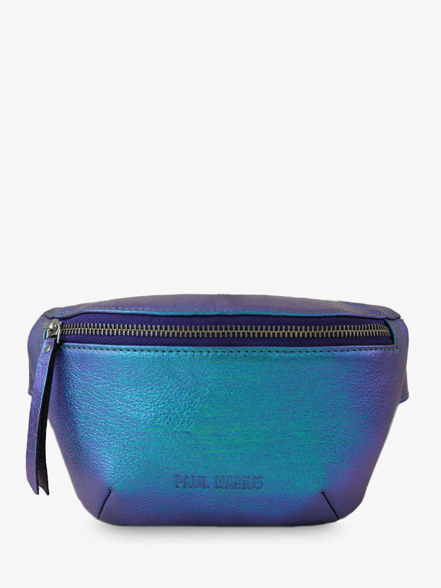 foto-vista-frontale-marsupio-in-pelle-blu-iridescente-donna-labanane-xs-scarabée-paul-marius-m503xs-p-blu