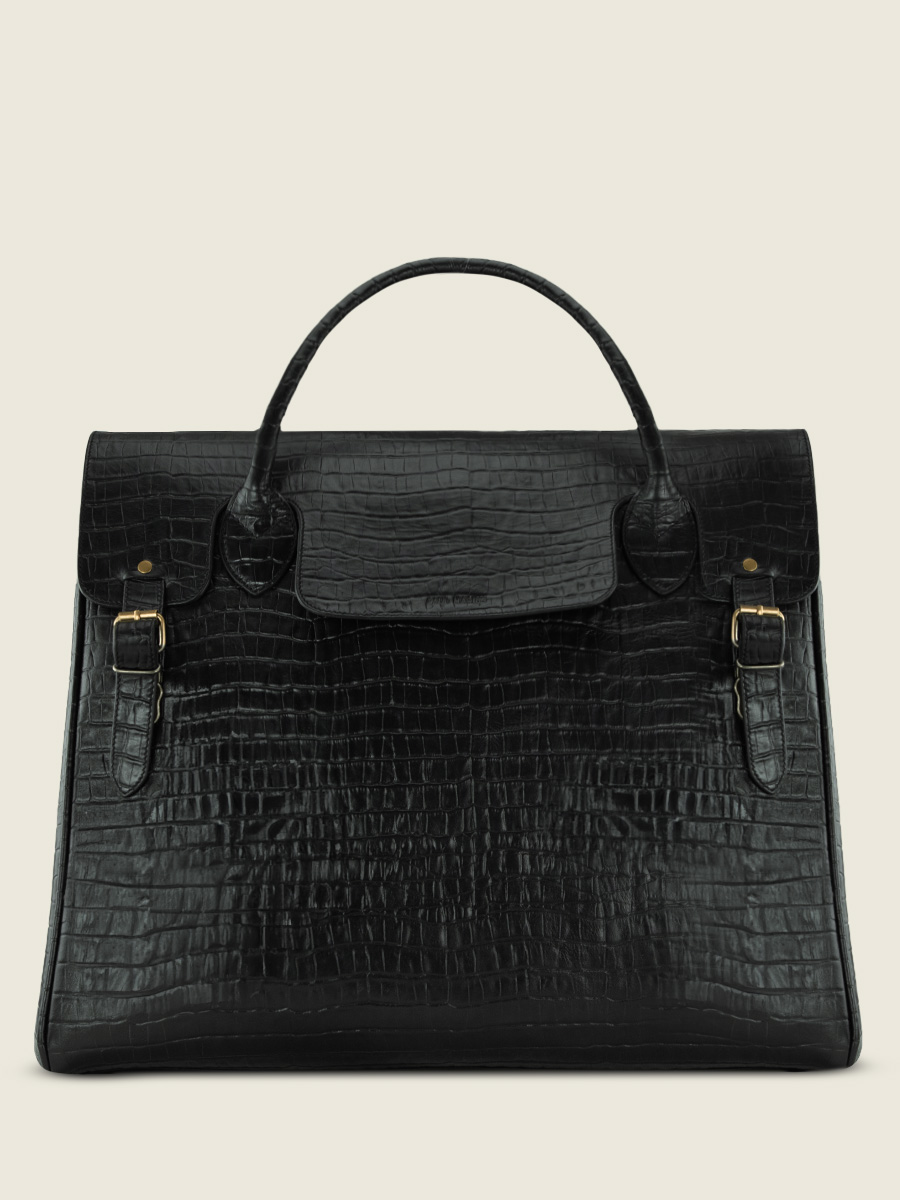 foto-vista-frontale-grande-borsa-da-viaggio-in-pelle-nera-rouen-delhi-heritage-nero-corvino-paul-marius-m105-cr-b