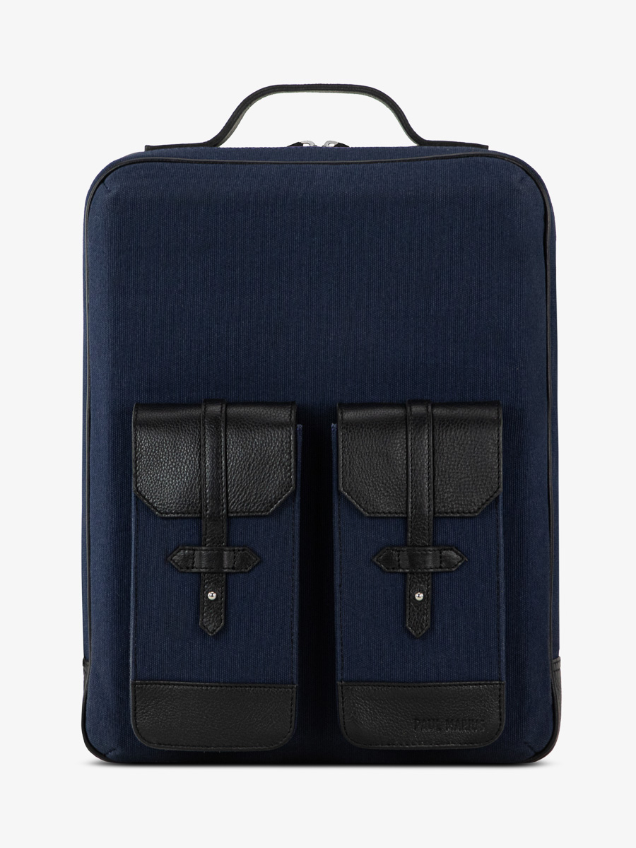 foto-vista-frontale-zaino-in-pelle-unisex-blu-nero-urbain-nero-tela-blu-marina-paul-marius-b08-obl-bluc