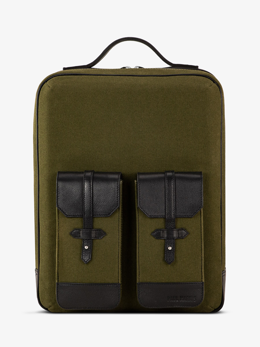 foto-vista-frontale-zaino-in-pelle-unisex-nero-kaki-urbain-nero-tela-kaki-paul-marius-b08-obl-gc