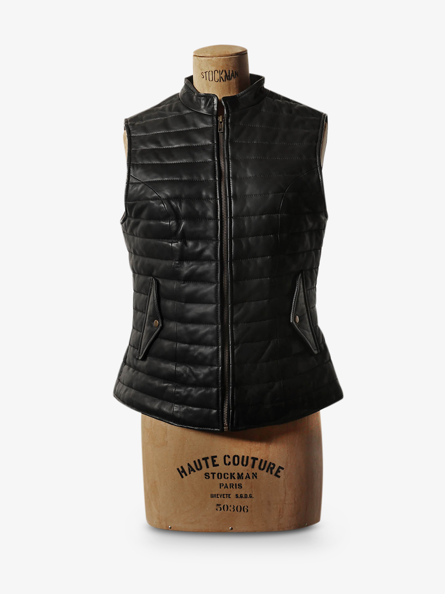 foto-vista-frontale-piumino-donna-in-pelle-nera-ladoudoune-femme-noir-paul-marius-wcw-b-xs