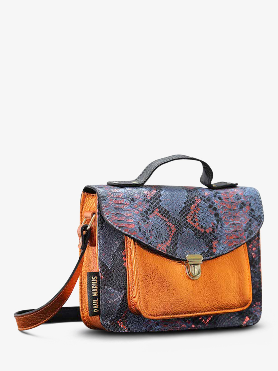 foto-vista-laterale-borsa-a-tramontazione-in-pelle-donna-blu-arancione-mademoiselle-george-python-abysse-arancione-metallizzato-paul-marius-w05-p-ab-mco