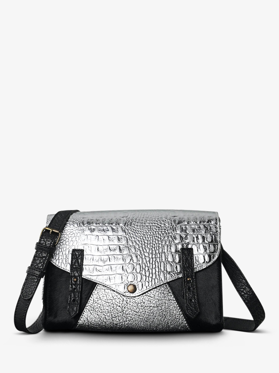 foto-vista-frontale-borsa-a-tracolma-in-pelle-donna-argento-nero-lindispensable-caiman-argento-nero-paul-marius-w08-c-s-b