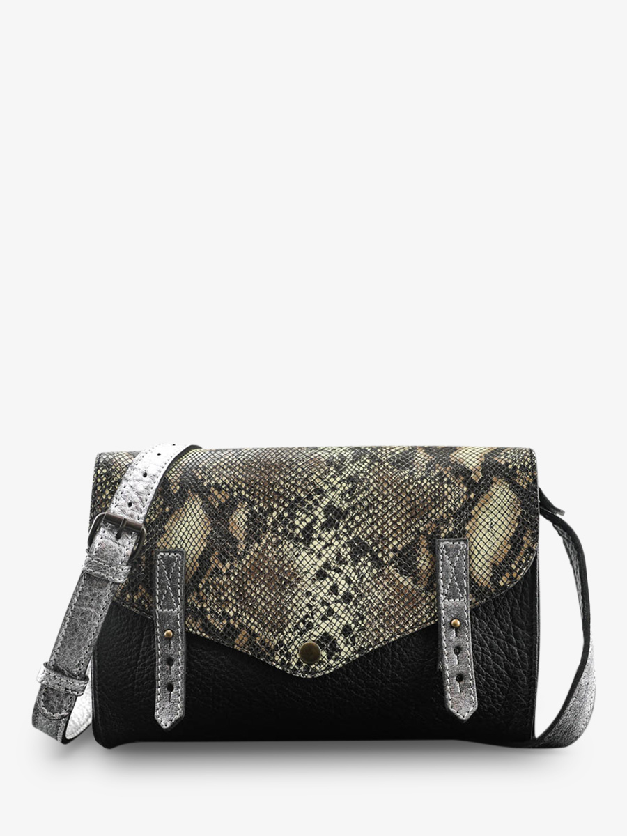 foto-vista-frontale-borsa-a-tramonto-in-pelle-donna-argento-nero-lindispensable-python-argento-nero-paul-marius-w08-p-s-b