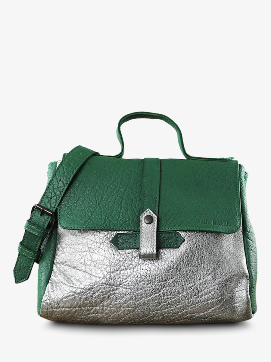 foto-vista-frontale-borsa-a-tracolma-in-pelle-donna-verde-argento-lecorneille-verde-giungla-argento-paul-marius-w23-gr-s