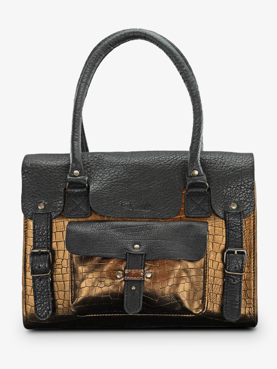 foto-vista-frontale-borsa-a-tramonto-in-pelle-donna-nera-lerive-gauche-m-alligator-nero-rame-paul-marius-w01m-a-b-c
