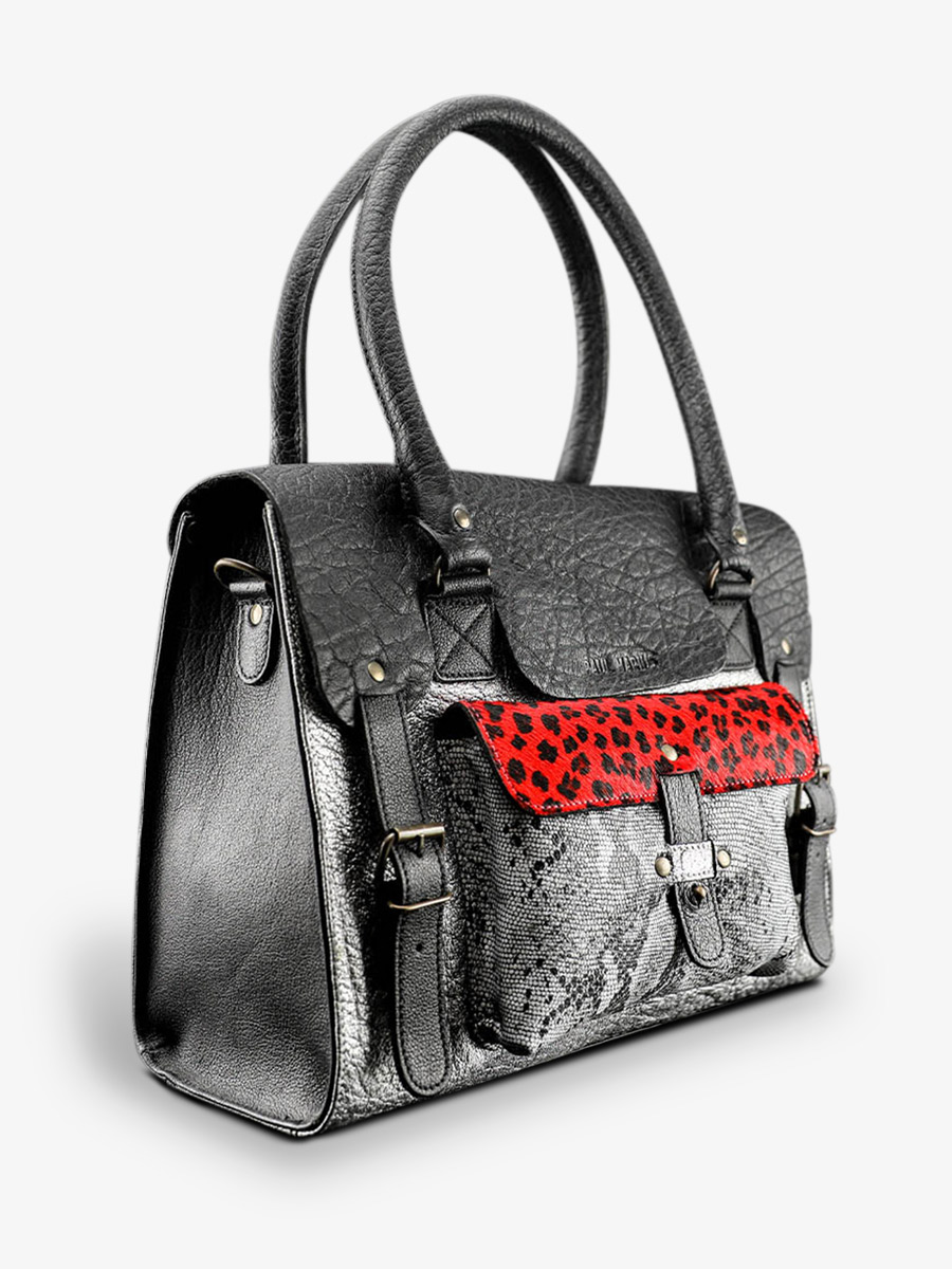foto-vista-laterale-borsa-a-tramoggia-in-pelle-da-donna-argento-nero-rosso-lerive-gauche-m-chimere-argente-noir-rouge-paul-marius-w01m-s-b-r