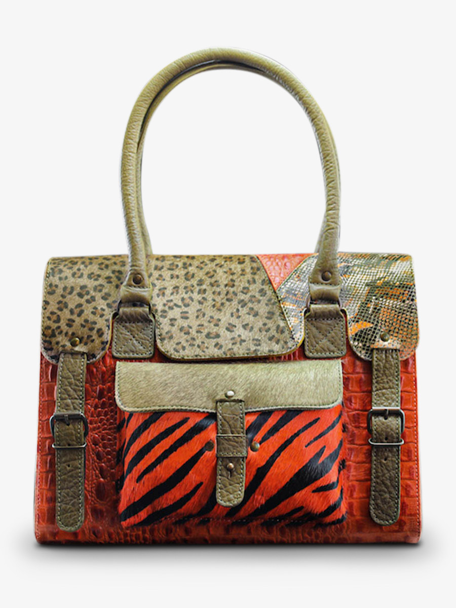 foto-vista-frontale-borsa-a-tracolma-in-pelle-donna-arancione-verde-lerive-gauche-m-chimere-arancione-kaki-paul-marius-w01m-ch-o-k