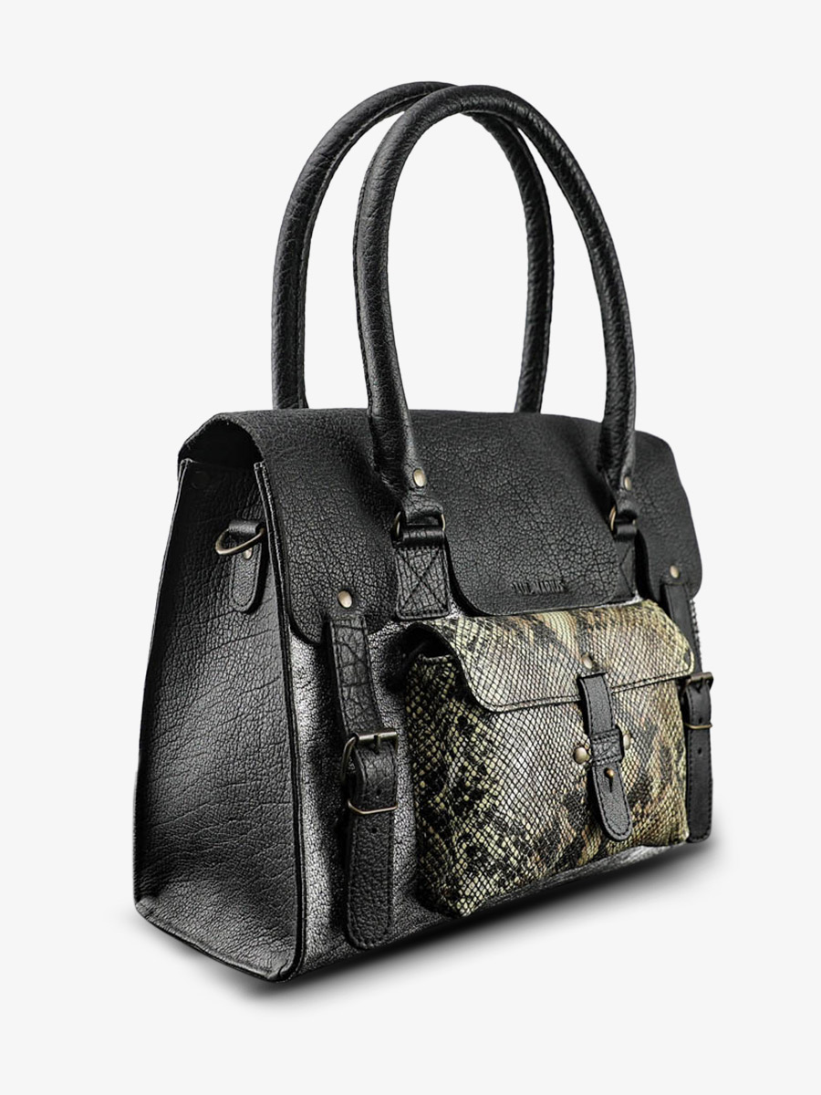 foto-vista-laterale-borsa-a-tramoggia-in-pelle-donna-argento-nero-lerive-gauche-m-python-argento-nero-paul-marius-w01m-p-s-b