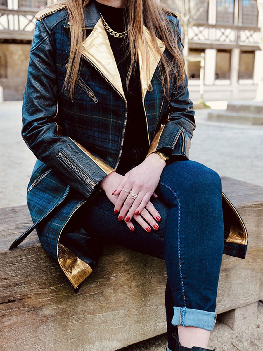 foto-indossato-trench-in-pelle-donna-verde-letrench-tartan-verde-paul-marius-wtc-sco-gr-s36