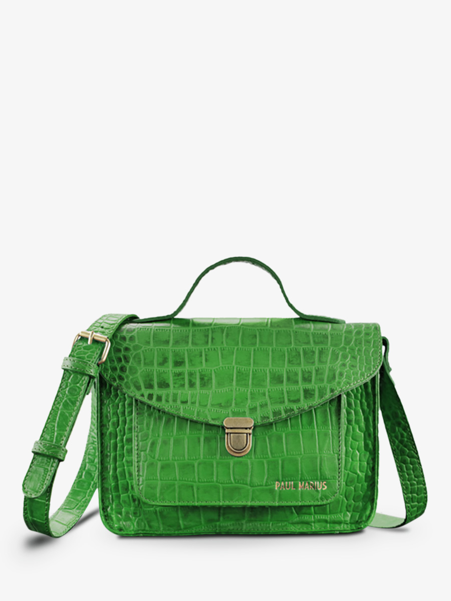 foto-vista-frontale-borsa-a-tramonto-in-pelle-donna-verde-mademoiselle-george-alligator-cocktail-jade-paul-marius-w05-a-gr