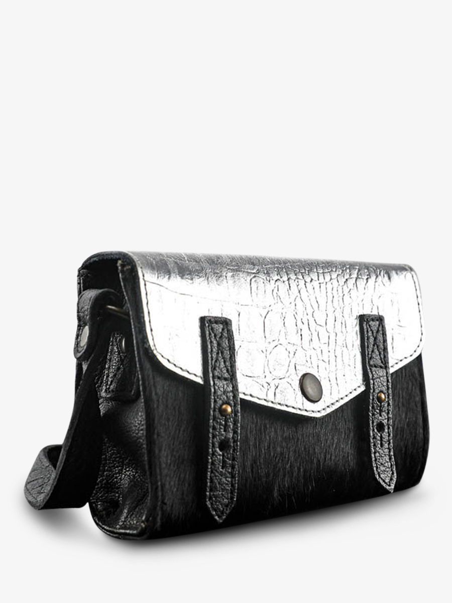 foto-vista-laterale-borsa-a-tramoggia-in-pelle-donna-argento-nero-il-mini-indispensable-caimano-argento-nero-paul-marius-w08s-c-s-b