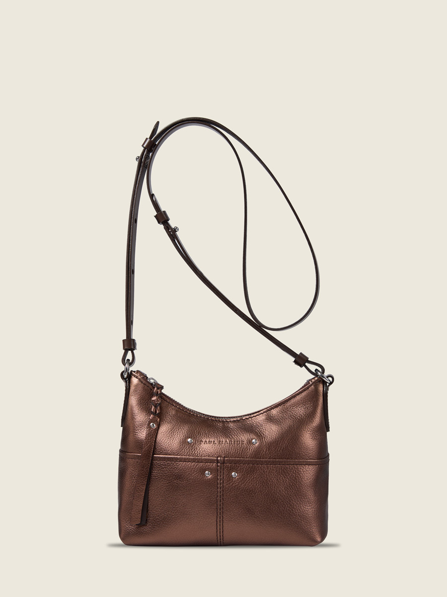 Foto vista frontale, piccola borsa a tracolla in pelle color rame, PAUL MARIUS LeLoustic Rame