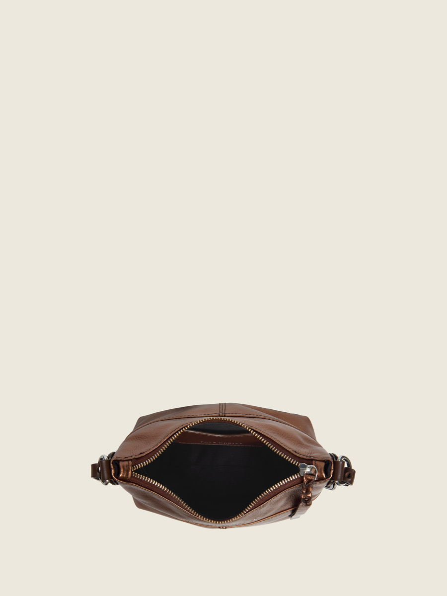 Foto vista interna, piccola borsa a tracolla in pelle color rame, PAUL MARIUS LeLoustic Rame