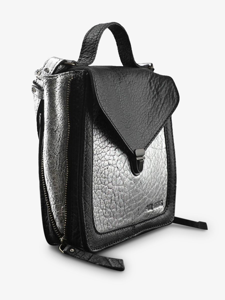 foto-vista-posteriore-borsa-a-tramoggia-in-pelle-donna-argento-nero-mistinguette-argento-nero-paul-marius-w20-s-b