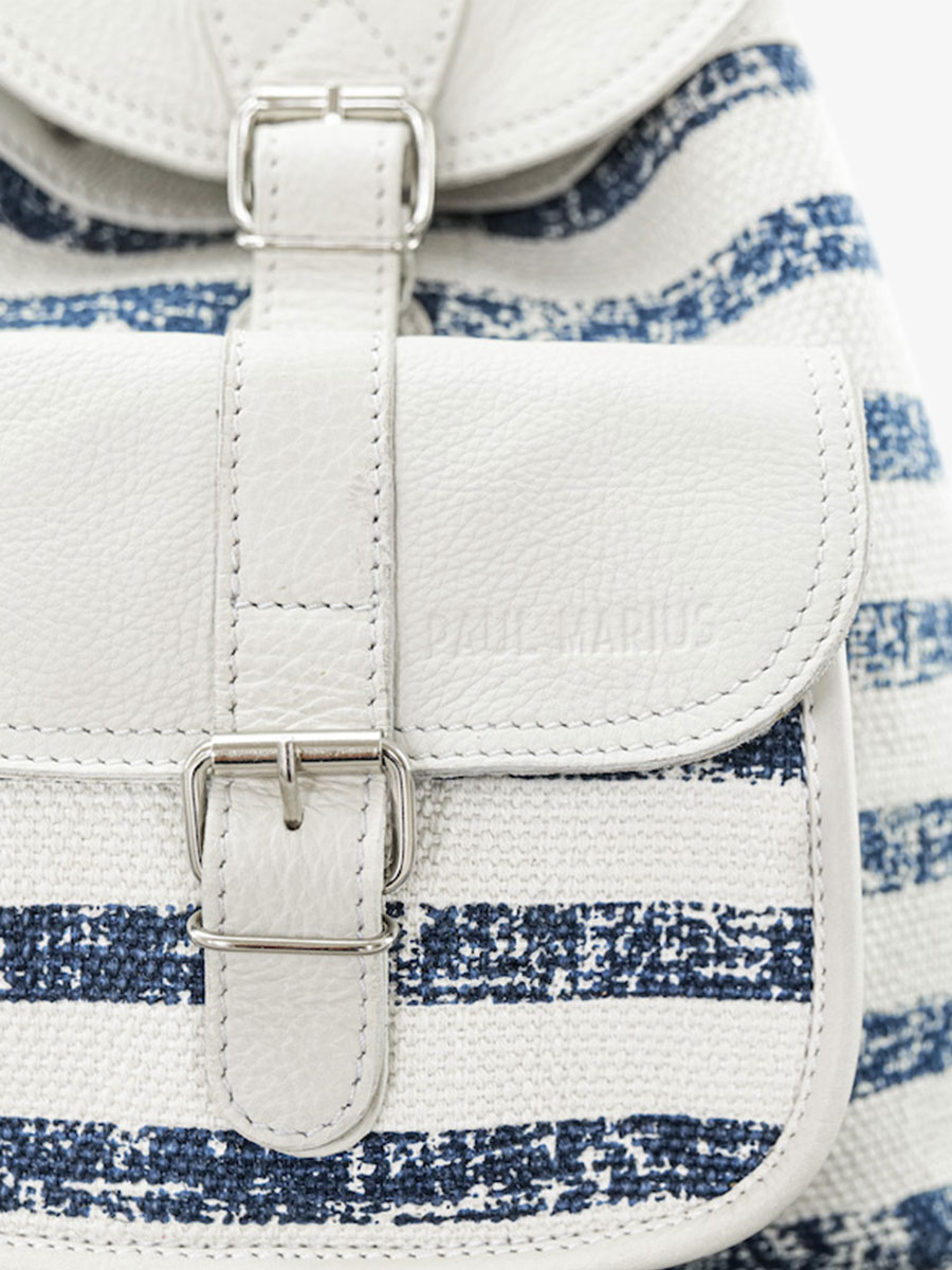foto-materiale-zaino-in-pelle-donna-blu-bianco-lebaroudeur-côte-ouest-mariniere-paul-marius-m40-cnv-blu-w