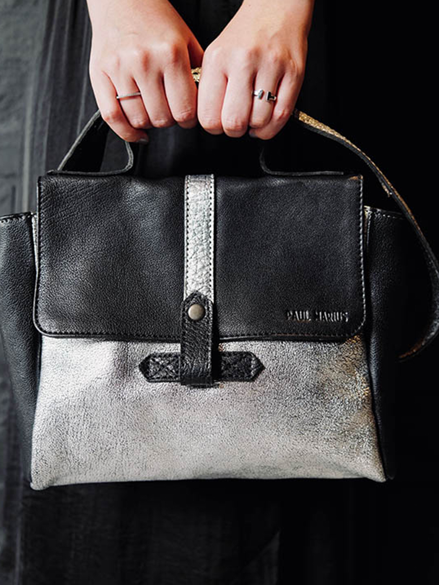 foto-portafoglio-borsa-a-tramoggia-in-pelle-donna-argento-nero-lecorneille-argento-nero-paul-marius-w23-s-b