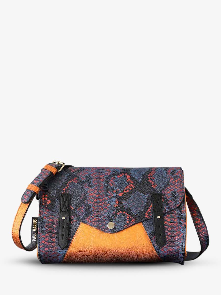 foto-vista-frontale-borsa-a-tramonto-in-pelle-donna-blu-arancione-lindispensable-python-abysse-arancione-metallizzato-paul-marius-w08-p-ab-mco