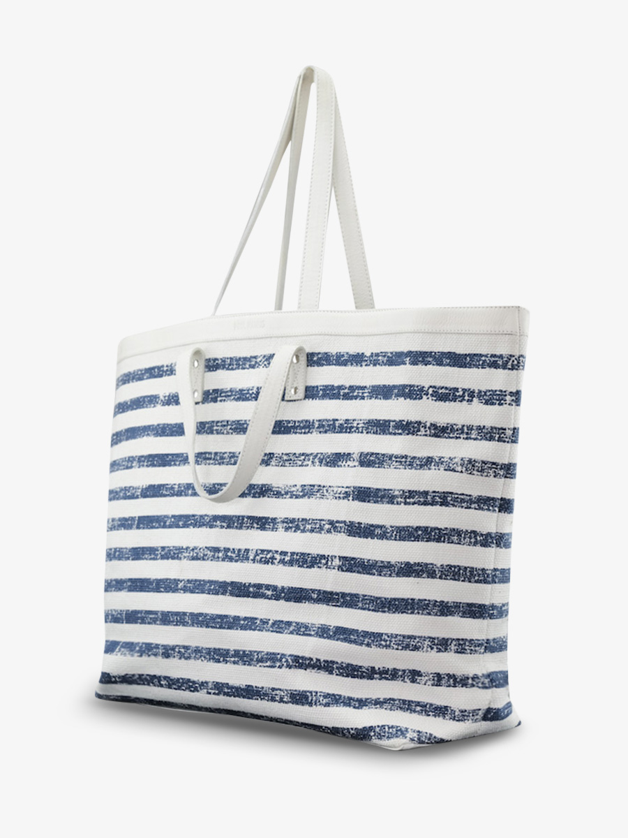 foto-vista-laterale-borsa-da-spiaggia-blu-bianca-dune-côte-ouest-mariniere-paul-marius-m25-cnv-blu-w