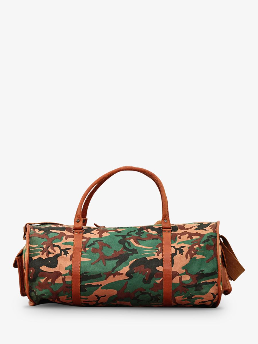 foto-vista-laterale-borsa-da-viaggio-in-pelle-marrone-verde-levoyageur-tela-xl-camouflage-paul-marius-m08s60-ca