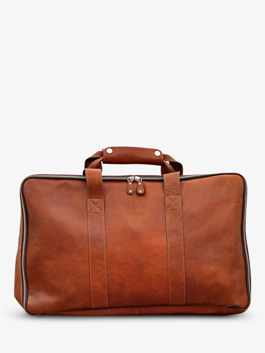 foto-vista-frontale-borsa-da-viaggio-in-pelle-marrone-leglobe-trotter-naturale-paul-marius-m102-l